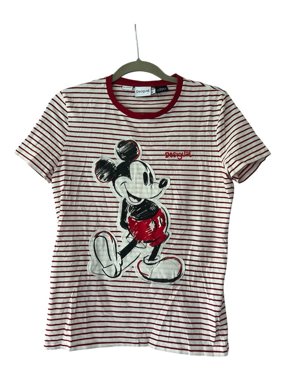 Desigual Red & White Striped Mickey Mouse Tee